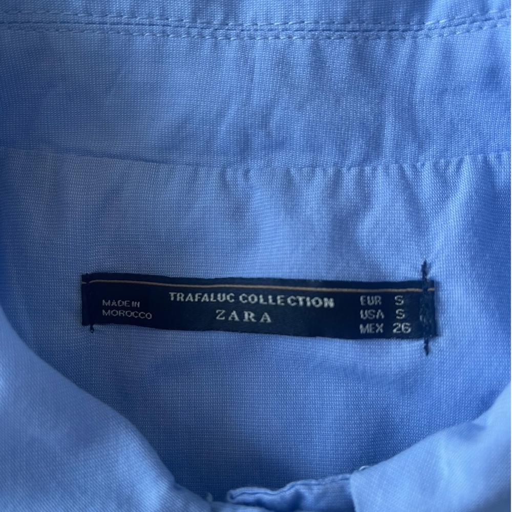 Zara blue ruffle button up off the shoulder top women's Size Small - Picture 11 of 12
